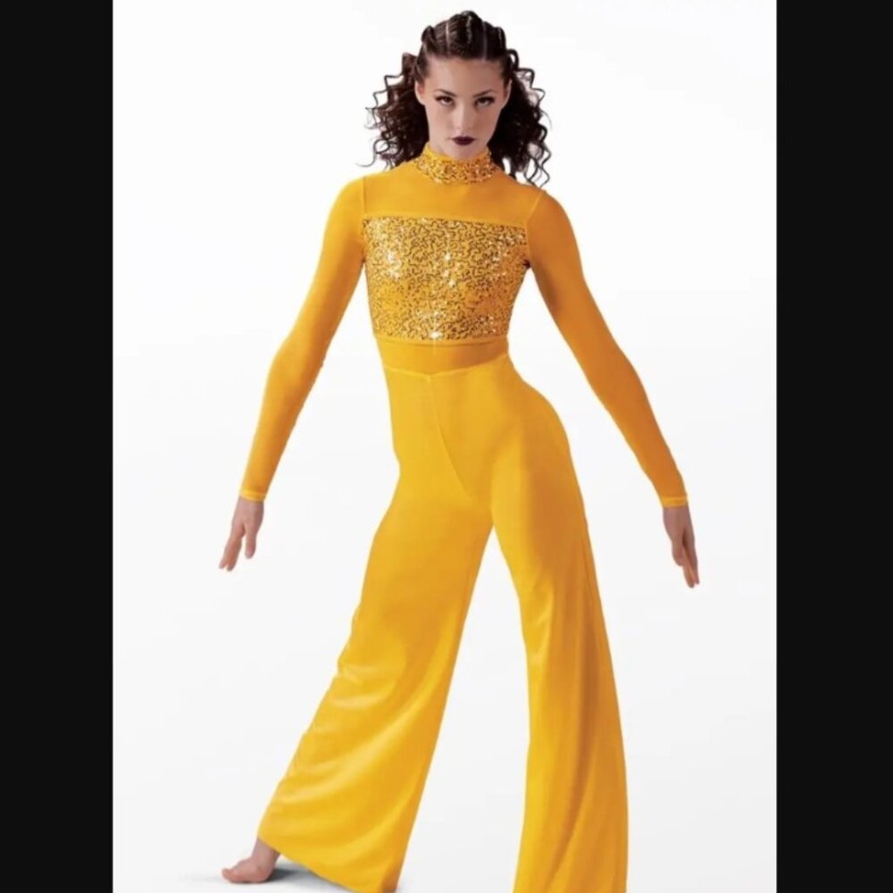 Sequin Long Sleeve Jumpsuit YELLOW/GOLD